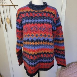Claudia D Vintage Color Block Southwest Style 80s Mockneck Long Sleeve Sweater